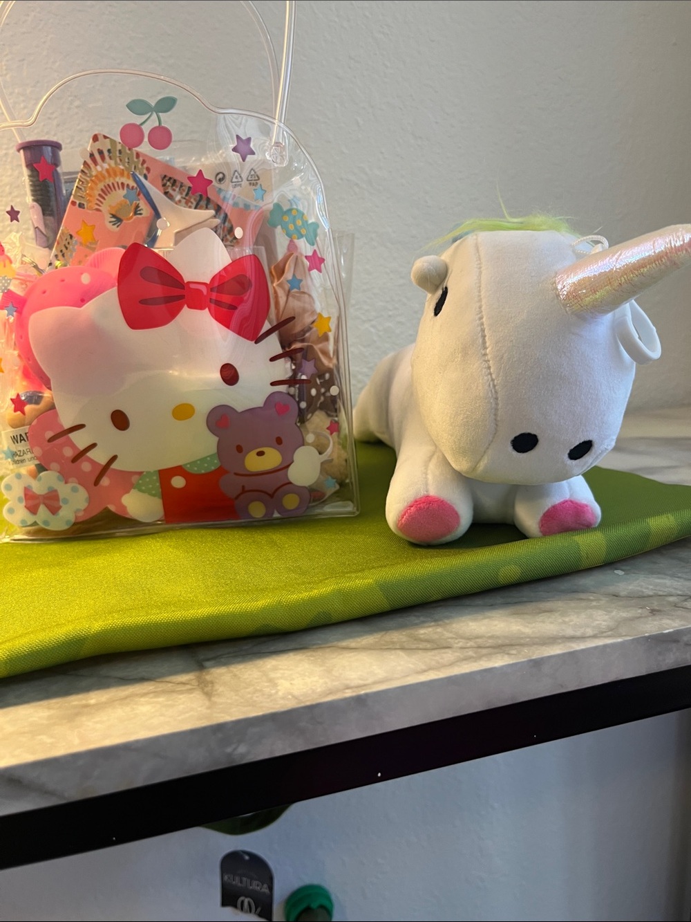 Hello Kitty Clear Carry Bag with White Unicorn Plush and Pink Accents